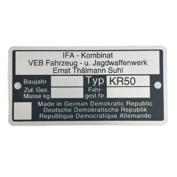 Typenschild (Rahmenplakette), Simson KR50